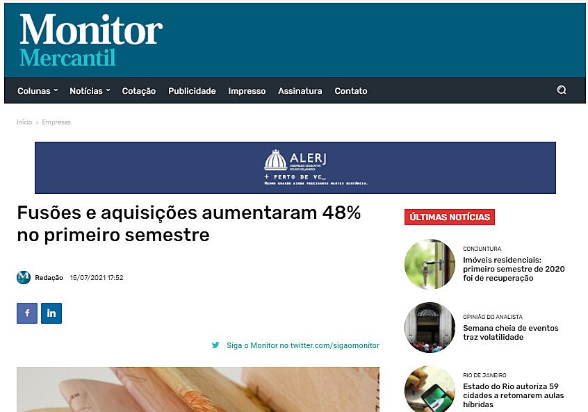 Fuses e aquisies aumentaram 48% no primeiro semestre